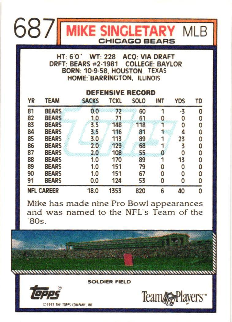 1992 Topps #687 Mike Singletary | eBay