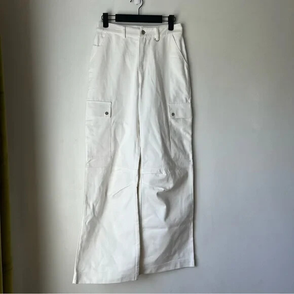 Princess Polly Paige White Denim Mid Rise Cargo Jeans 0