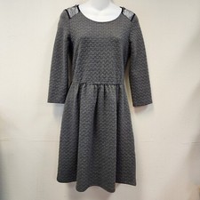 Maison Jules Sweater Fit Flare Dress S Gray Textured Lace 3/4 Sl Flirty Key Hole