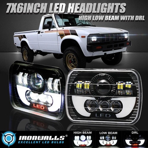 For Cherokee XJ Jeep Wrangler YJ Pair 7x6" Rectangle LED Headlights Hi-Lo DRL - Foto 2 di 12
