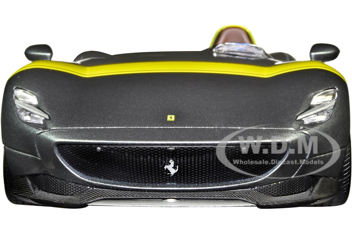 FERRARI MONZA SP1 SILVER W/YELLOW STRIPES 1/18 DIECAST MODEL CAR