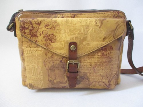 Patricia Nash Avellino Leather Crossbody Bag – Woven Latte Leather, Gold Accents, Adjustable Strap, Multiple Pockets