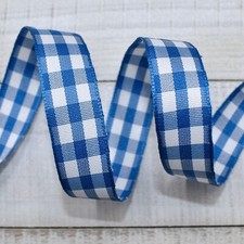 Royal Blue White Gingham Plaid Checked Ribbon 5/8"W x 5 Yards