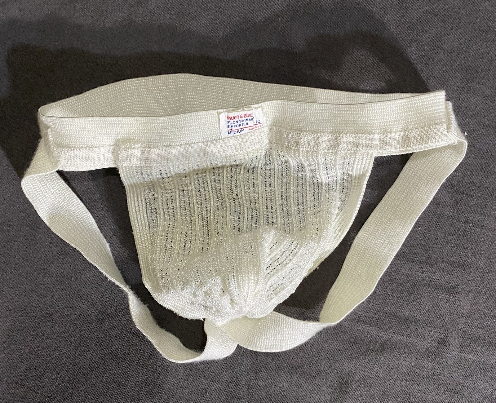 MEDIUM Vintage Bauer and Black Swimmer Athletic Supporter S10 Jockstrap