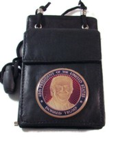 PRESIDENT TRUMP BLACK LEATHER ID / BADGE HOLDER POUCH with lanyard