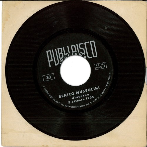 BENITO MUSSOLINI DISCORSO 2 OTTOBRE 35 DISCO VINILE 45 GIRI 7 " - Picture 2 of 2