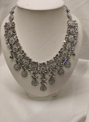 Crystal Disk Cluster Necklace - 18 inch - PAGEANT PROM WEDDING Elegant 