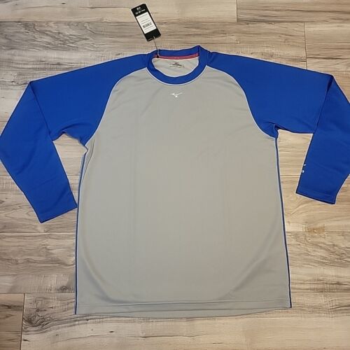 Mizuno Performance Pullover Shirt Mens XL Gray Blue Breath Therma Baseball NWT - Picture 3 of 9