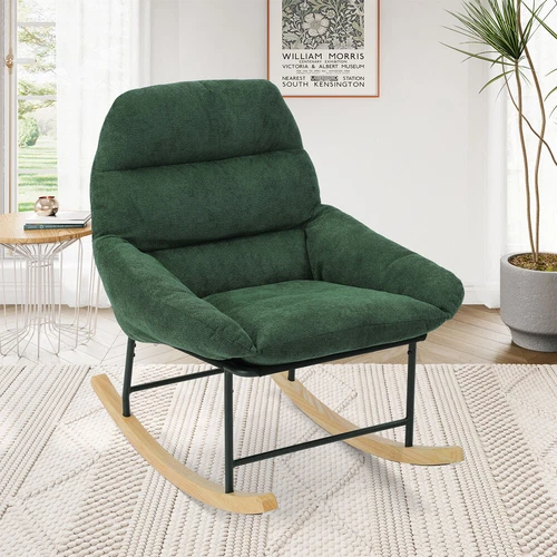 Holz Schaukelstuhl, Schaukelsessel mit Armlehnen Rocking Chair Sessel bis 115kg - Bild 11 von 39