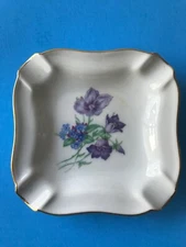 Vintage Thomas Marktredwitz Germany Ceramic Ashtray Purple Blue Flowers Floral