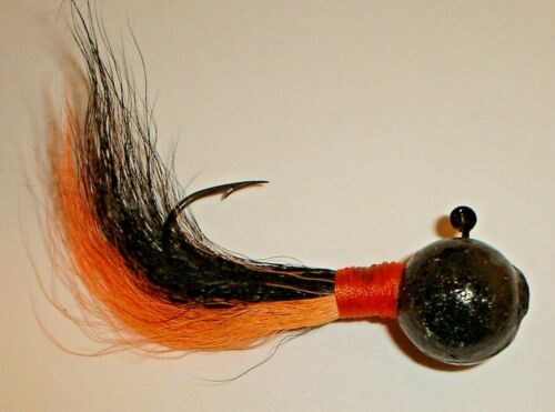 25 Pack Custom Made Black / Orange Round Head Bucktail Walleye River Jigs 5/8 oz