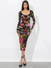 Alice Olivia Womens Dress 10 Secret Garden Midi Long Sleeve Floral Butterfly NWT