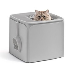 IRIS USA Premium Top Entry Cat Litter Box with Scoop  Enclosed Design Open Box 