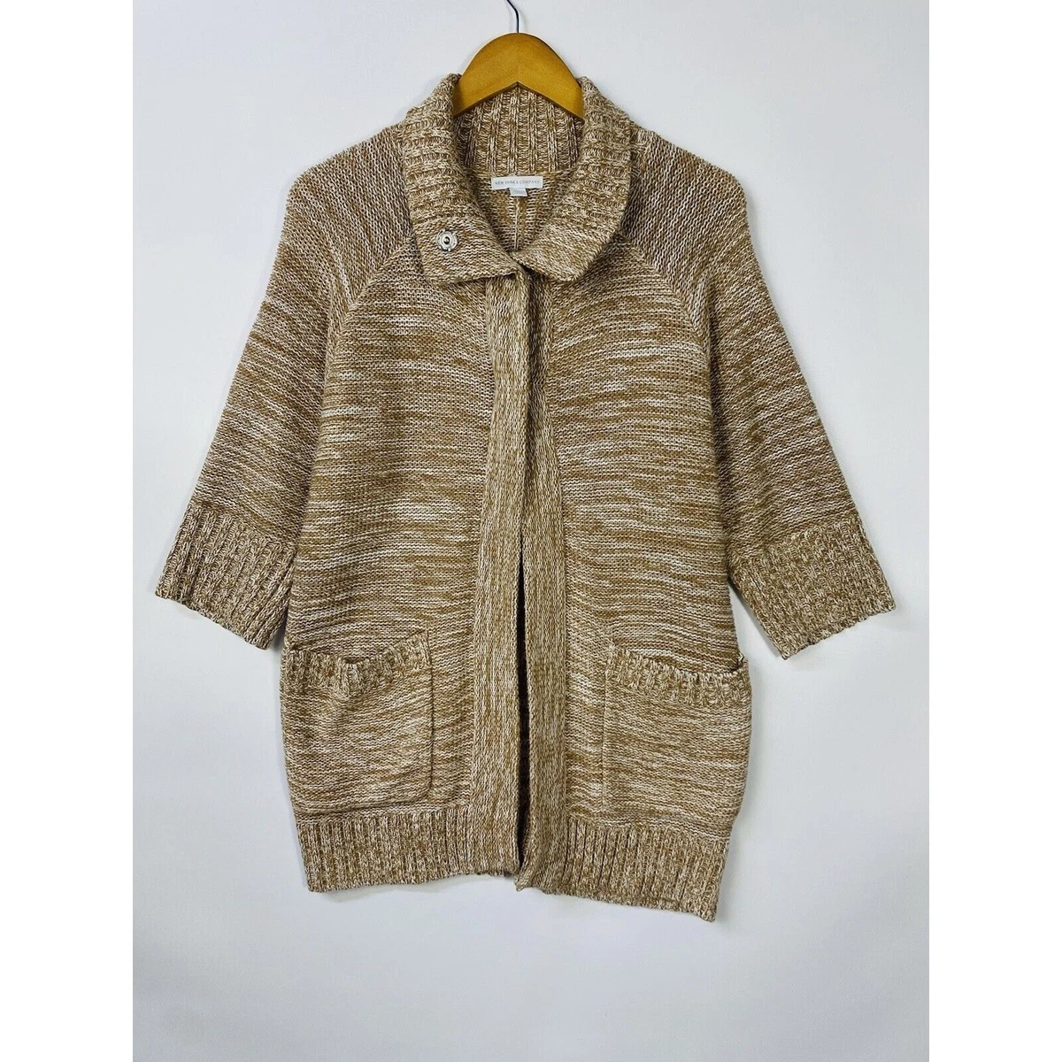 Pull/Poncho New York & Company - Manches Courtes, Maille Ouverte Rayée, Taille XS Marron - Occasion Très Bon état
