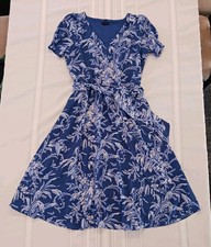 Talbots Women's Blue Floral V-Neck Short Sleeve Knee Length Dress Size 6