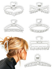 6 PCS Large Pearl Hair Claw Clips for Women Girls, Strong Hold Non-Slip Jaw
