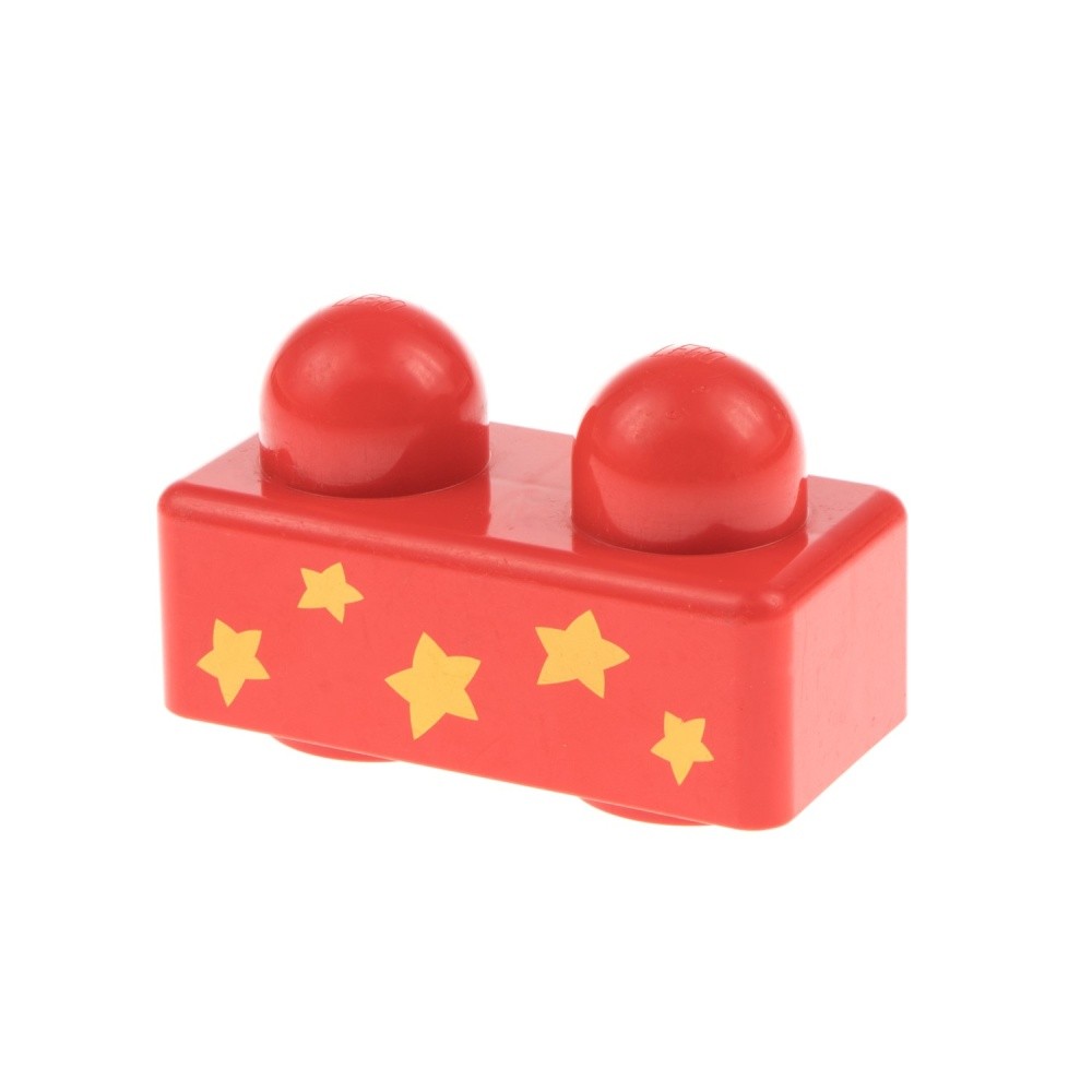 1x Lego Duplo Primo Building Block B-Stock Used 1x2x1 Red Yellow Stars 31001pb02