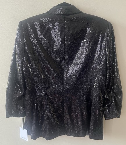 Neu mit Etikett Calvin Klein Damenblazer schwarz Pailletten Größe 14 Glamour Party  - Bild 6 von 6