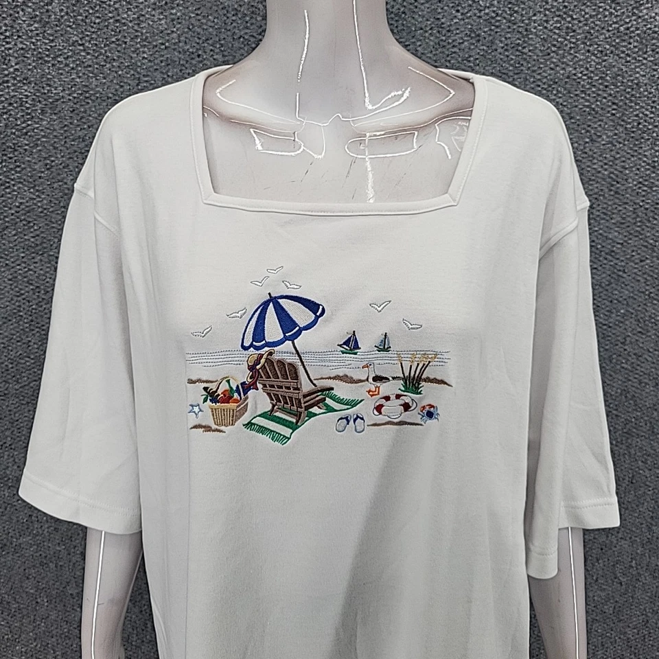 Liz and Me 女式时尚现代刺绣上衣 4X 大码白色衬衫 — 第 4/4 张图片