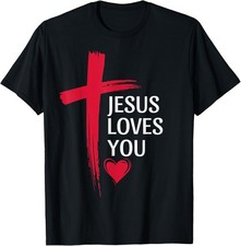 Jesus Loves You Christian Love Cross Heart Design Women Men T-Shirt