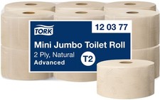 TORK Minirollen-Toilettenpapier Jumbo 2-lagig natur 170 m 12 Rollen á 850 Blatt
