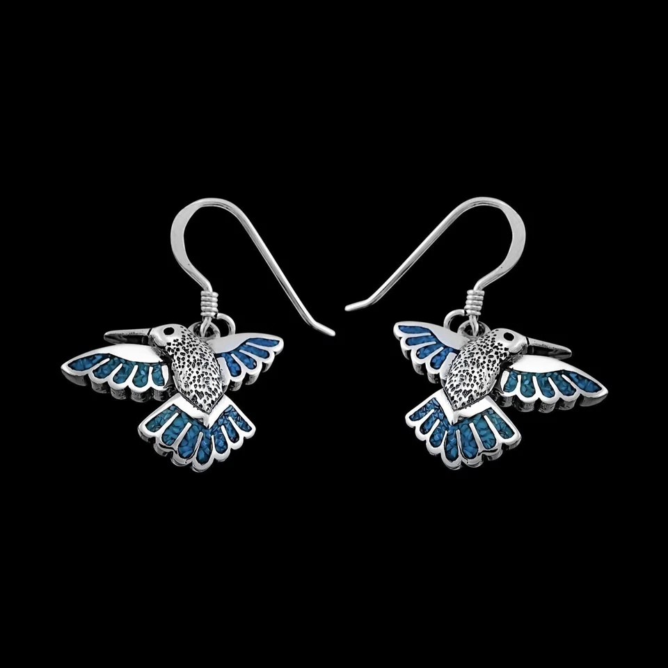 Hummingbird Earrings • 925 Sterling Silver • Navajo Handcrafted • Native... - Image 3 of 4
