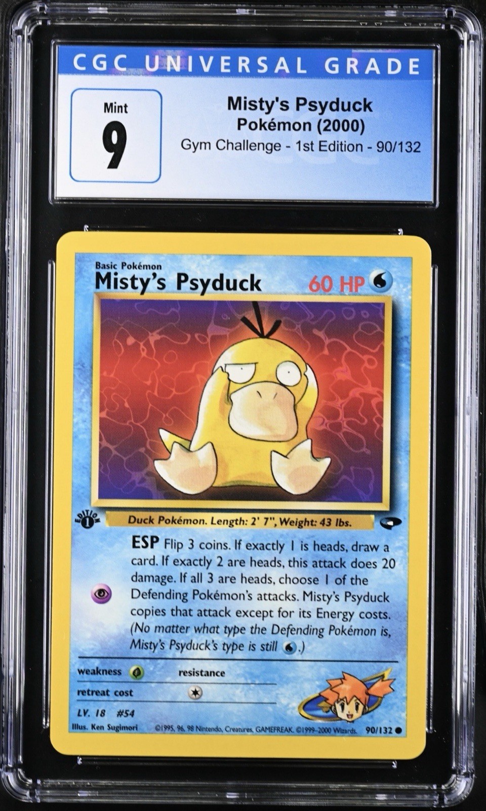 Blue Label CGC 9 Misty’s Psyduck Gym Challenge 1st Edition 90/132 Pokemon 2000