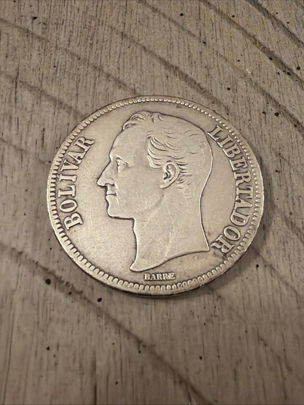 1929 Venezuela 5 Bolívares silver coin