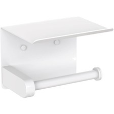 Modern White Toilet Paper Holder with Convenient Phone Shelf - Easy Installation