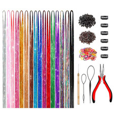 Hair Tinsel Kit 48 Inch,16 Colors,3200 Strands , Tinsel Hair Extensions with To