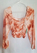 NWT Abound Womens Junior Size Medium Ruching Puffed Sleeve Crop Top Stretch 