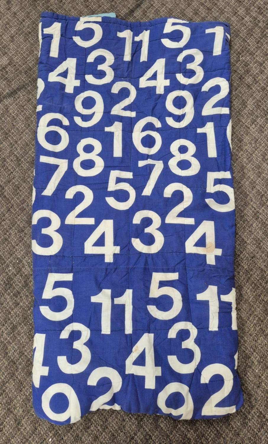 Vintage 1970s Sleeping Bag Numbers Print Blue & White MCM Retro Art Graphic