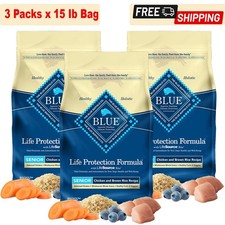 3 Packs, Blue Buffalo Life Protection Senior Chicken Brown Rice Dry Dog,15lb 2.05 per pound