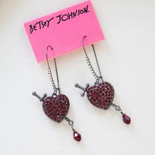 Betsey Johnson Heart and Dagger Crystal Drop Earrings