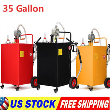 35 Gallon Fuel Caddy Portable Gas Can Fuel Storage Tank With Wheels Pump