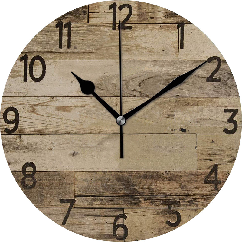Laneabuy Decorative Wood Style Round Farmhouse Wall Clock 14 Inch Silent Non