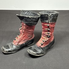 Antique Red & Black Leather Button Boots Children's Size Victorian 1890’s Era