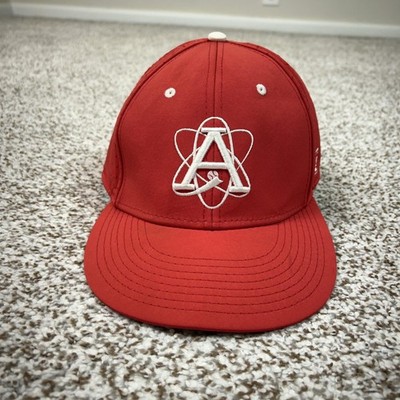 Atoms Hat Cap Fitted Mens XL Red White Baseball Perforated Panels Embroidered