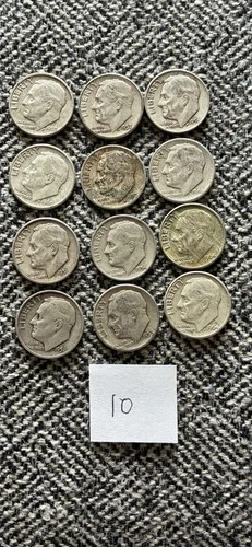 Lot Of 12 Silver Dimes 1964 And Earlier Various Conditions 90% Silver