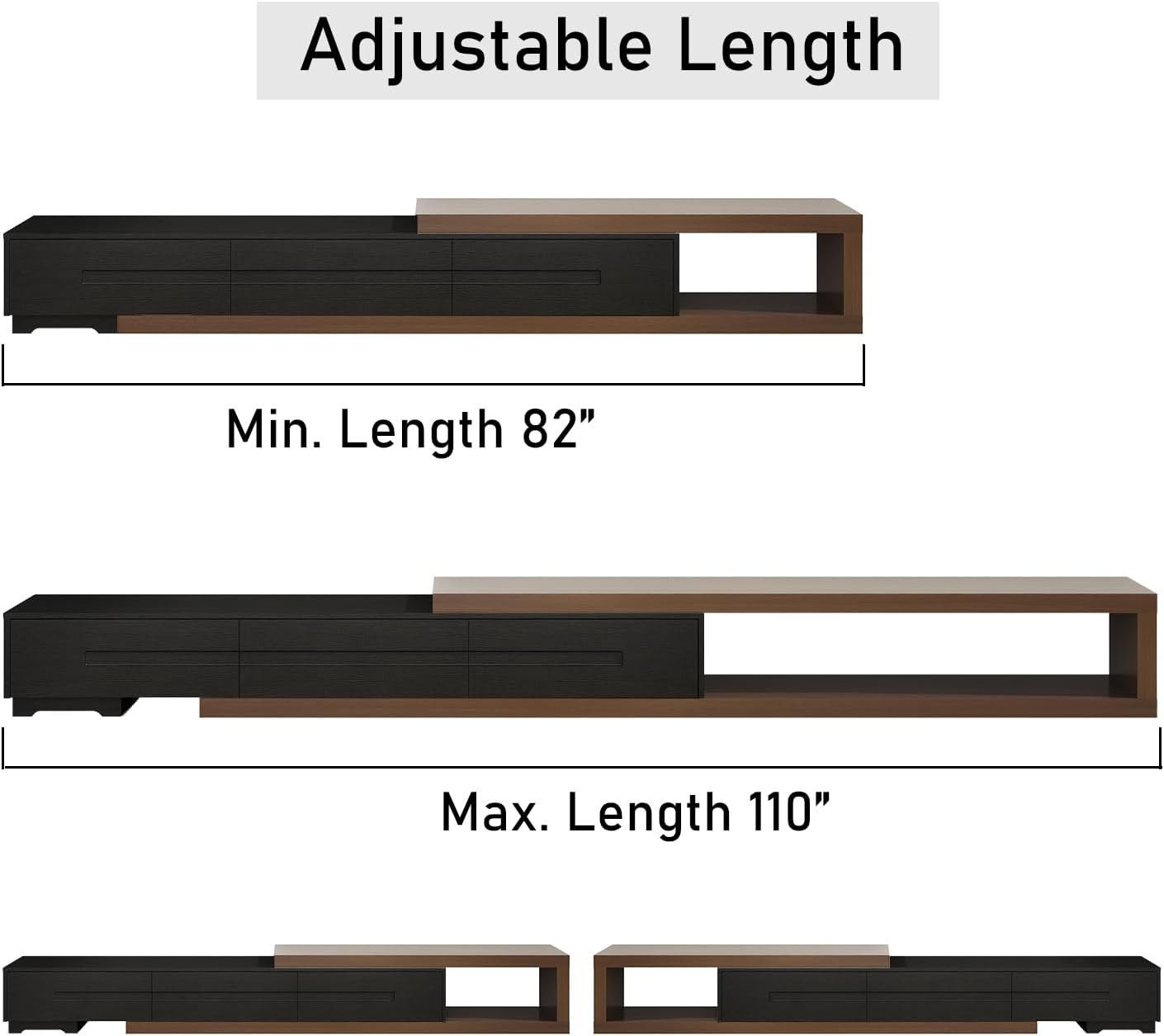 Extendable TV Stand, Modern Entertainment Center for up to 120 Inch TV, Wood Rev