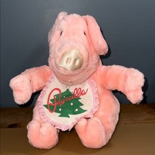 Vintage 1987 Rich's Exclusive Priscilla stuffed pink pig stuffed plush with bib