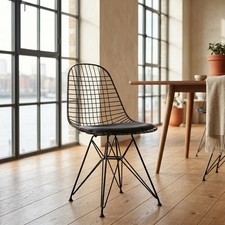 Modern Black Wire Mesh Accent Chair Industrial Metal Lattice Dining Chair