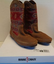 Minnetonka 1573 Baja Womens Size 7 Brown Red Suede Southwest Moccasin Boots