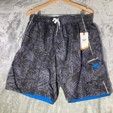 Speedo Mens Swim Trunks Large Black Gray Tropical Palm Leaf Cargo Board Shorts