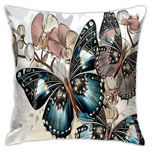 Throw Pillow Covers Beautiful Butterflies and Flowers Square Pillowcase for-image