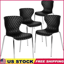 Set of 4 Stacking Chairs Comfortable Ergonomic Metal Frame Home Office New