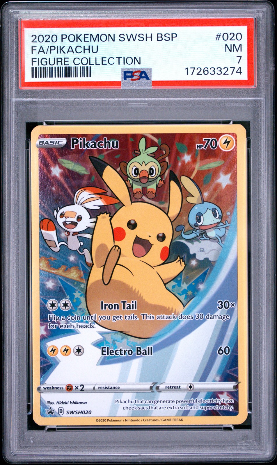 2020 POKEMON SWSH BLACK STAR PROMO FIGURE COLLECTION #020 FULL ART/PIKACHU PSA 7