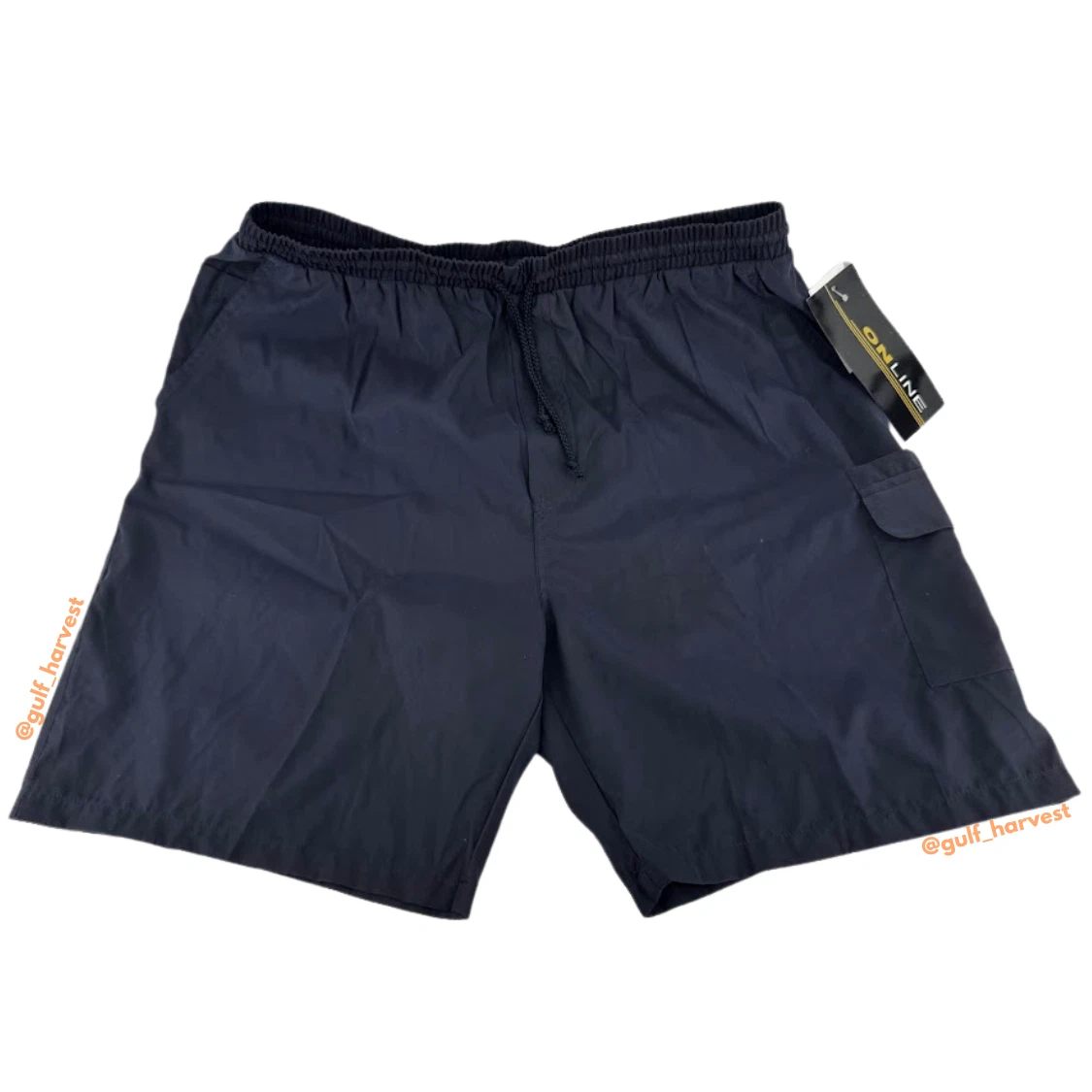Vintage Online Men's Navy Blue Elastic Waist Lined 8" River Shorts, Size Large L