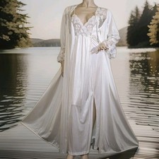 Vintage Olga Ruffle Lace Peignoir Robe Lingerie Dress Nightgown Blended Set M