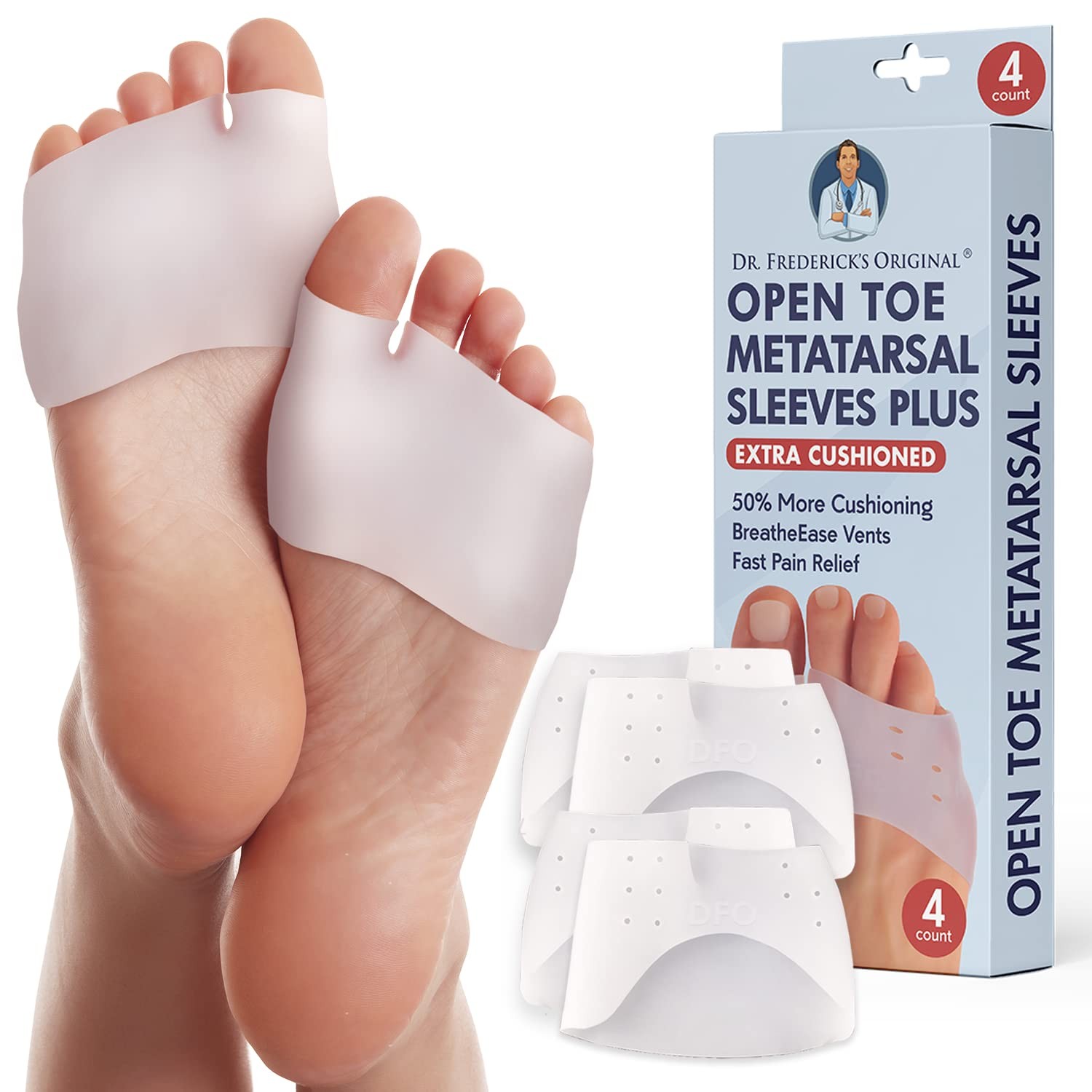Metatarsal Sleeves Plus - 50% More Cushioning - 4 Pieces - Metatarsal Pads fo...